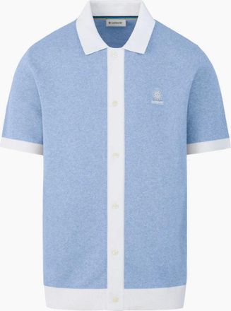 Sandbanks Mens Sandbanks Knitted Full Button Polo Dusty Blue - Size: 42