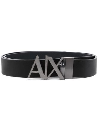 A|X Armani Exchange logo plaque leather belt - men - Calf Leather - 75 - Black