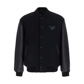Emporio Armani Wollen bomberjack met leren mouwen - Dames - Jassen - Zwart - Maat: 2XL Wol