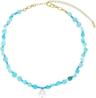 st. Moran Beaded Freshwater Pearl Pendant Necklace in Turquoise/white at Nordstrom