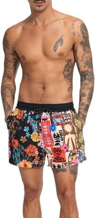 Agua Bendita Cassius Swim Trunks in Black Multi at Nordstrom, Size 32
