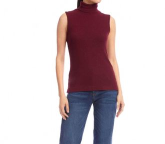 Karen Kane Ribbed Turtleneck Tank In Wine