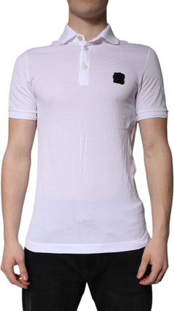 Dolce & Gabbana Mens Short Sleeve Polo Shirt Patch Detail - White Cotton - Size EU 44 (Mens)