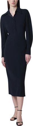 Victoria Beckham Midi Dresses, female, Blue, Size: XS Long Sleeve Polo Collar Midi Dress