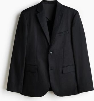 H&M Slim Fit Linen Jacket in Black at Nordstrom, Size 40