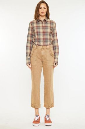Kancan Ronnie High Rise Slim Straight Leg Cargo Jeans in Tan at Nordstrom, Size 24
