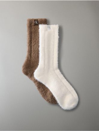 Calvin Klein Womens Fluffy 2-Pack Crew Socks - Multi