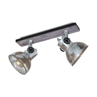 Loops Adjustable 2 Bulb Ceiling Spotlight Wood & Raw Industrial Steel Shade 40W E27 in Metallics