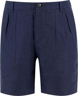 Sease Herringbone Linen Bermuda Shorts - Heren - Korte Broeken - Blauw - XL - Katoen - Korte Broeken
