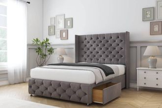 Comfort Beds Emily Naples Divan Base 2 Drawers - 54 Wingback-Footboard in Grey | Size: King