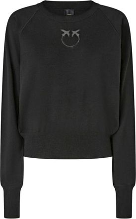 Pinko Trui met Love Birds-logo - Dames - Ronde hals truien - Zwart - L - Wol - Truien & Vesten