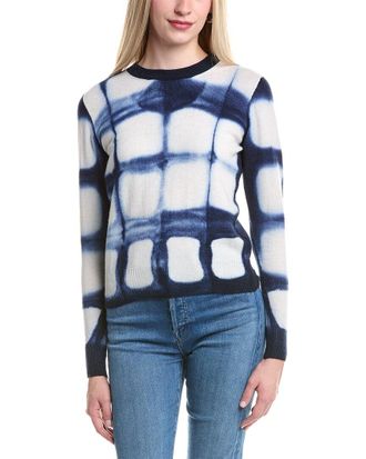 Autumn Cashmere Shibori Plaid Print Cashmere Sweater