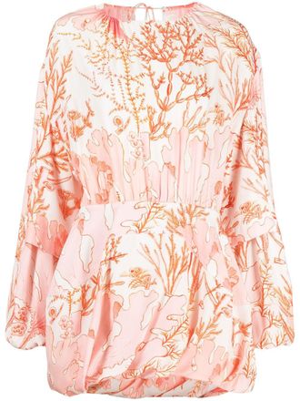 Stella McCartney coral-print puffball mini-dress - women - Cotton - 36 - Neutrals