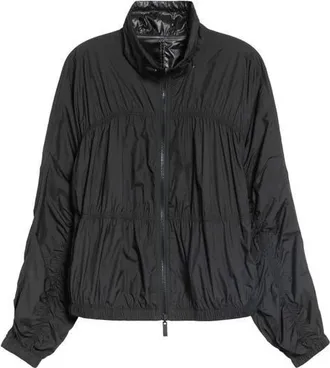 Emporio Armani Gathered Zip Windbreaker in Solid Black at Nordstrom, Size 38