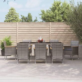 vidaXL Furniture Limited - Set Comedor Jard&iacute;n 9 Pzas Y Cojines Rat&aacute;n