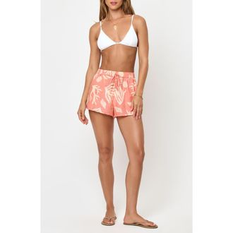 L*Space Rio Linen Cover-Up Drawstring Shorts in Shell Or High Water at Nordstrom, Size X-Small
