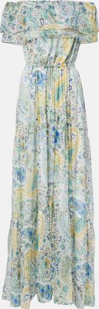 Etro Abito lungo off-shoulder in seta con stampa