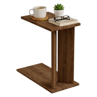 Dmora Mesa De Centro De Lat&oacute;n, Forma Rectangular, Tapa De Madera Noble, Color Marr&oacute;n, 25x50x49h Cm Marr&oacute;n Nogal