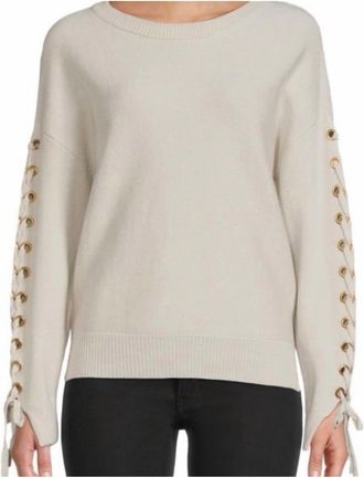Elie Tahari Cashmere Blend Lace Up Sleeve Sweater In Ivory