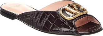 Valentino Vlogo Signature Croc-Embossed Leather Sandal