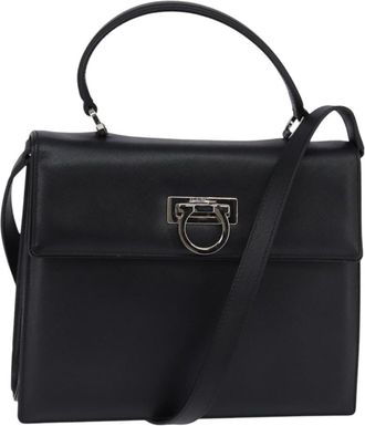 Ferragamo Convertible Top Handle Leather Black Leather Handbag (Pre-Owned)