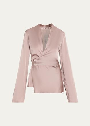 Rick Owens Laura Long-Sleeve Satin Wrap Top