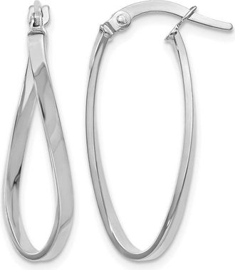 Diamond2Deal 10K White Gold Oval Shape Hinged Hoop Earrings