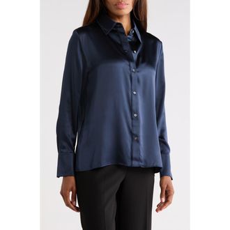 TWP Joey Long Sleeve Silk Button-Up Shirt in Midnight at Nordstrom Rack, Size X-Small