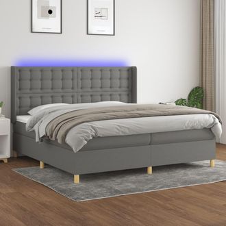 vidaXL Cama Box Spring Colch&oacute;n Y Luces Led Tela Gris Claro 200x200 Cm Vidaxl