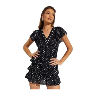 LoveShackFancy Short Dresses, female, Black, L, Star Pattern Mini Dress with Frills