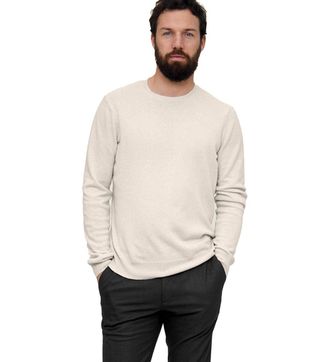 State Cashmere Mens 100% Pure Cashmere Jumper Long Sleeve Pullover Crew Neck Sweater White
