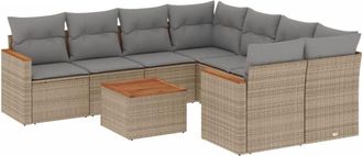 vidaXL Juego De Sof&aacute;s Jard&iacute;n Con Cojines Beige Mezcla 9 Pzas Rat&aacute;n Pe Vidaxl