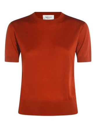 Saint Laurent short-sleeve crew-neck sweater - women - Wool - S - Orange