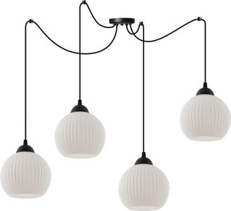 OEM L&aacute;mpara Colgante Ara&ntilde;a Riffle Negra 4 Placas Pantalla Blanca Bola E27