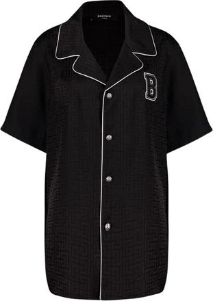 Balmain Varsity Jacquard Pyjama Shirt - Heren - Korte mouwen Overhemden - Zwart - L - Overhemden