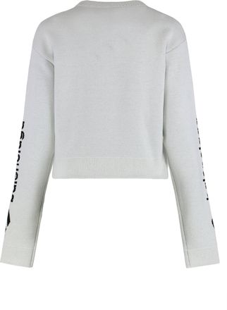 Balenciaga Womens Crew Neck Wool Double Face Sweater White