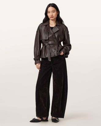 AllSaints Cotton Helena Barrel Leg Flocked Jeans, Size: 24