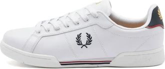 Fred Perry Leren tennissneaker met contrasterende hiel en bies - Heren - Sneakers - Wit - 41 EU - Leer - Schoenen