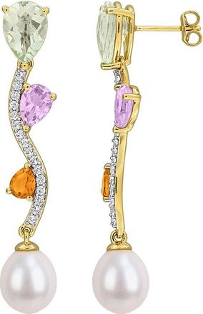 Rina Limor Gold-Plated Silver 6.56 Ct. Tw. Gemstone & 9-9.5Mm Pearl Earrings