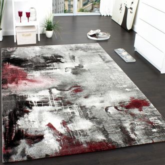 Paco Home Paco Home - Alfombra Estilo Moderno Dise&ntilde;o Est&eacute;tica Lienzo Moteada Sombreada Gris Rojo Crema 200x290 Cm