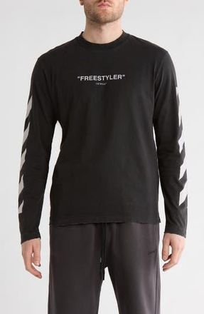 Off-white Diagonal Logo Long Sleeve Cotton Graphic T-Shirt in Black And White at Nordstrom Rack, Size Small