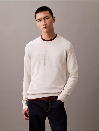 Calvin Klein Jeans Calvin Klein Mens Smooth Cotton Monogram Sweater - White - XS