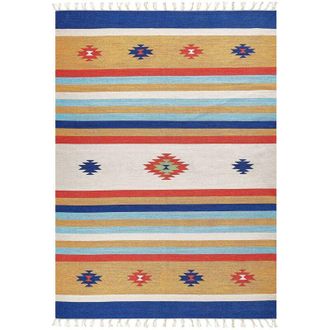 Beliani Beliani - Tappeto Kilim in cotone intrecciato a mano con motivo geometrico reversibile e nappe 200 x 300 cm multicolore Taronik