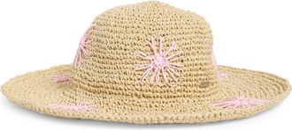 Steve Madden Floral Embroidered Straw Floppy Hat in Pink at Nordstrom Rack