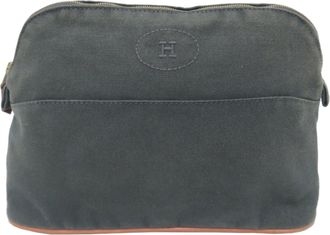 Herm&egrave;s Gray Cotton Canvas Pouch (Pre-Owned)