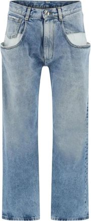 Maison Margiela Straight Jeans met Contrasterende Zakken - Dames - Regular Fit Jeans - Blauw - XS - Katoen - Jeans