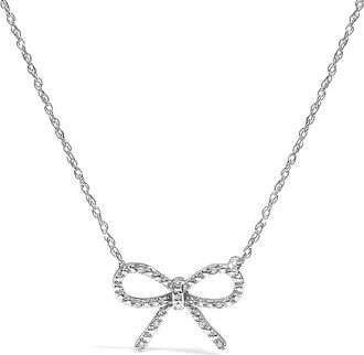 House of Brilliance 925 Sterling Silver Diamond Accent Ribbon Bow Knot Pendant Necklace (J-K Color, I2-I3 Clarity) - 18 Inches