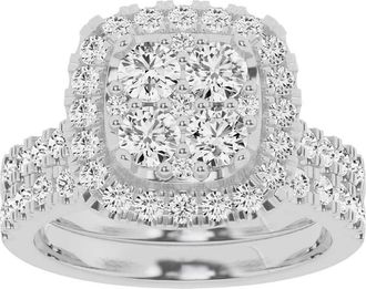 Grown Brilliance Lab Grown 2 Ctw Diamond Cushion Bridal Set, Engagement Ring Set in 10K White Gold Jewelry for Women, Size 8.5