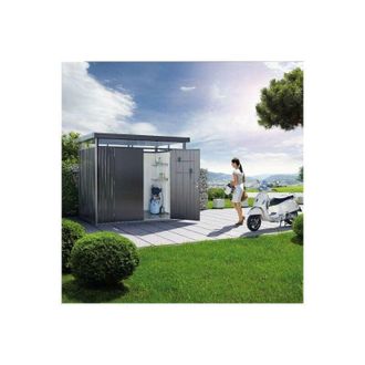 BIOHORT Caseta Cobertizo Metalica Highline H5 Color Gris Oscuro Metalizado Doble Puerta