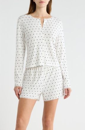 French Connection Print Pointelle Knit Short Pajamas in White/Black Dot at Nordstrom, Size X-Large